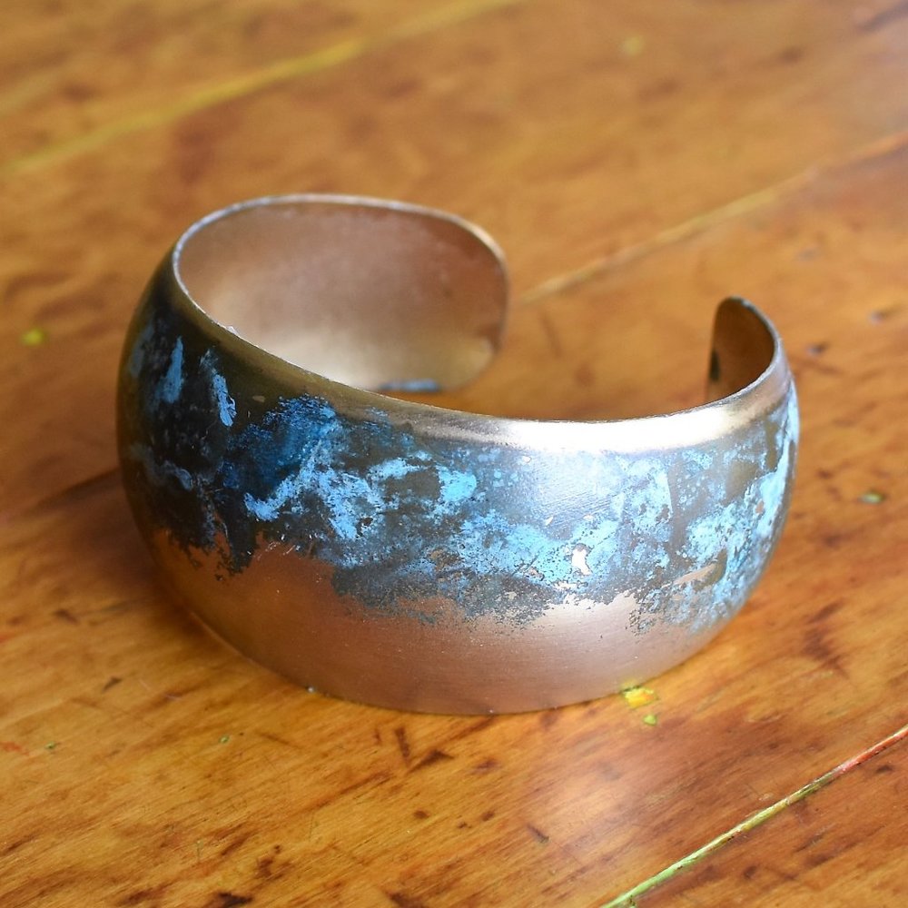 Handcrafted Solid Brass Verdigris Cuff Bracelet - image 1